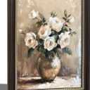 Black Gold Framed Vintage Still Life Floral Wall Art, White Rose Painting Picture Wall Decor, Country White Flower Poster Print Artwork for Bedroom, Living Room, Office Room, Home Decoration 12x16inch