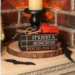 Halloween Wood Book Stack, Hocus Pocus Mini Faux Books Bundle, Halloween Tiered Tray Decor for Home Table Mantle Shelf