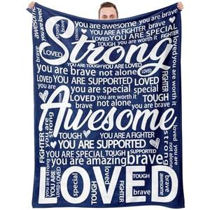 Get Well Gifts for Women or Men, Inspirational Blanket for Her Him, Cancer Care Gifts for Women, Sympathy Gift, Thinking of You Gift for Mom, Dad, Friend, Sister - Blue Hug Blanket 60'' x 50''
