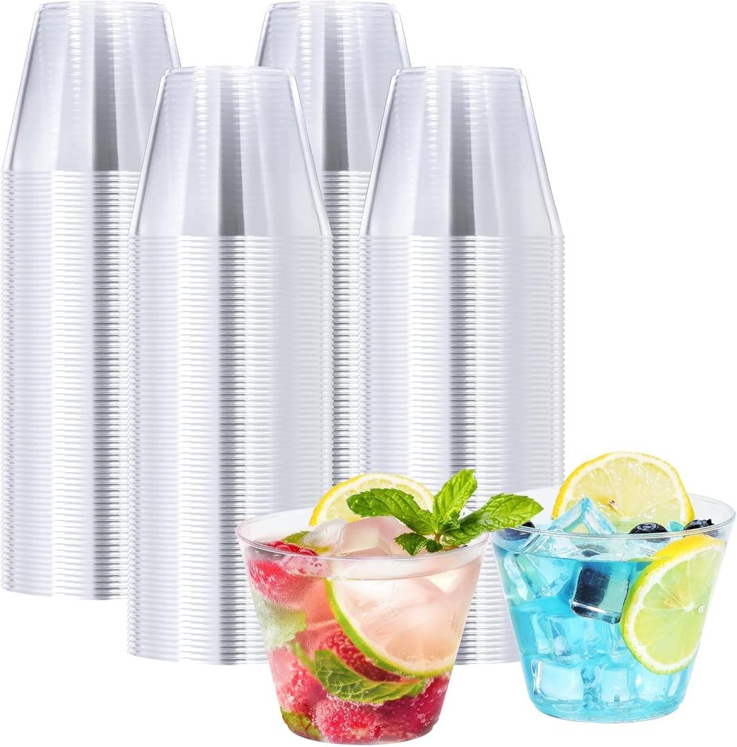 100 Pack 9 oz Clear Plastic Cups, Plastic Wine Cups for Cocktail Party, Polystyrene Hard Cup with Higher Heat Resistance(9oz 100count)