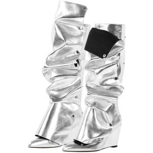 Women's Wedge Heel Knee High Slouchy Foldover Buttons Boots (10 Narrow)