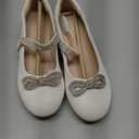 K KomForme Girls Dress Shoes Princess Bow Flats with Rhinestone for Wedding Party, Little Kid (White Pu,Size 1)
