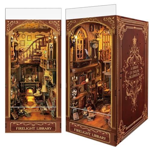 Luuwik Firelight Library Book Nook, DIY House Puzzle for Magical Home Decor, 3D Bookshelf Decor for Adults, Teens, and Beginners