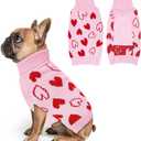 Cyeollo Valentines Dog Sweater, Warm Turtleneck Dog Valentines Outfit, Soft Stretchy Knit Pullover Dog Sweaters for Small Dogs Girl, Heart Pattern Holiday Doggie Pet Clothes with Leash Hole, Pink M