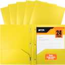 Better Office Products Yellow Plastic 2 Pocket Folders with Prongs, Heavyweight, Letter Size Poly Folders, 24 Pack, with 3 Metal Prongs Fastener Clips, Yellow