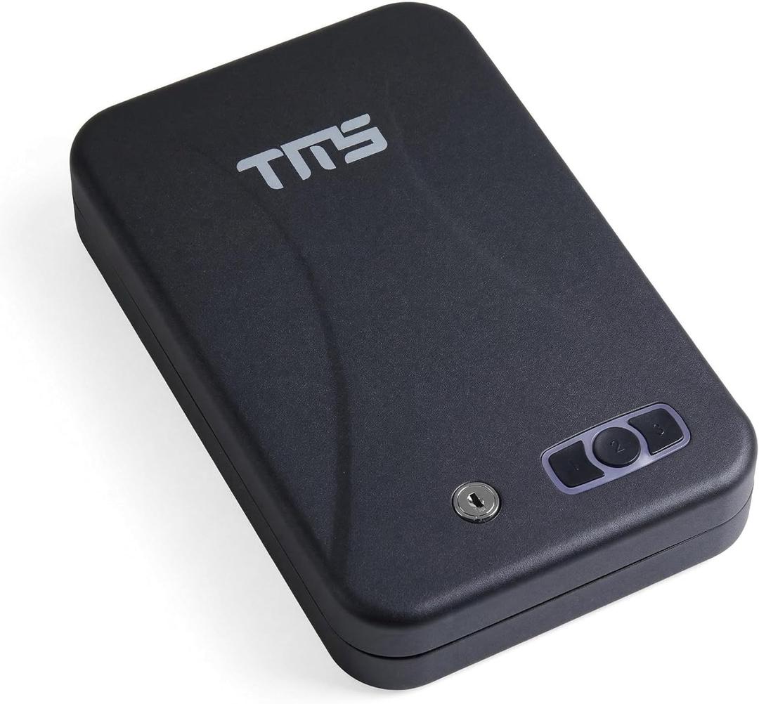 TMS Portable Pistol Safe with Backlit Keypad, 3-8 Digit Passcode & Backup Keys, Travel Gun Safe with Security Cable, Compact Handgun Lock Box for Car, Nightstand, Hotel