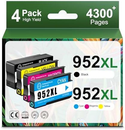 952XL High Yield Ink Cartridges Combo Pack Replacement for HP 952XL 952 Ink Cartridge Work with OfficeJet Pro 8710 7740 8720 8715 8210 8703 OfficeJet 8702 Printers (Black Cyan Magenta Yellow 4-Pack)