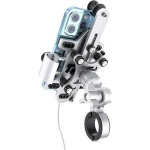 Motorcycle Phone Mount with Vibration Dampener, Aluminum Alloy Bike Phone Holder, Handlebar Phone Mount for Ebike, ATV, Fit 4.7-7" Phones (Silver, Large-5 Springs)