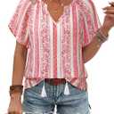 Unixseque Summer Tops for Women Casual Boho Blouses Short Sleeve V Neck Shirts Tie Front 2025 Trendy Beach Vacation Clothes (XL)