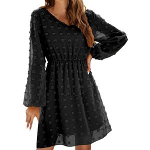 Womens Fashion A Line Skirt Ruffle V Neck Casual Loose Short Solid Color Dress Plus Size Tunic Dress, 3XL