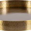 Kate and Laurel Samana Modern Glam Round Metal Tray; 17 Inch Diameter; Antique Brass; Circular Polished Decorative Tray with Hammered Surface and Minimalist Handles