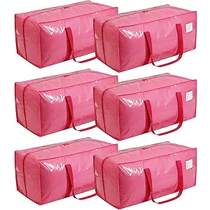 VTSVTS 6 Pack Extra Heavy Duty Large Moving Bags with Comfortable Handle & Strong Zipper,Storage Totes for Space Saving Moving Storage College Supplies Alternative to Moving Box,Pink