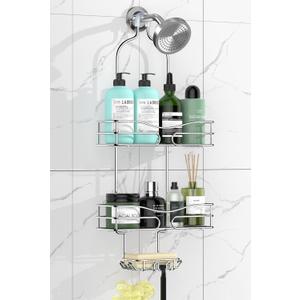 Shower Caddy - Organizer with 6 Hooks, Soap Basket & Self-Adhesive Pad, Silver