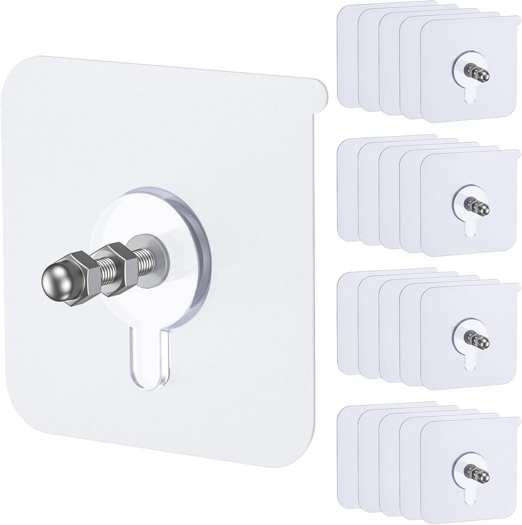 Uniclife 20 Pcs Self Adhesive Picture Hooks, 26.5 lbs Load No Drill Screw Stickers Heavy Duty Picture Hangers Without Nails, 16 mm No Nails Wall Hooks for Hanging, Sticky Hook for Bathroom Kitchen