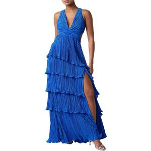 Lulus Mulholland Cutout Plisse Maxi Dress: Plunging V-Neck Evening Dress, Cocktail Party Dress, Formal & Prom Dress, XS