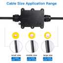 Helunsi 2 Pieces Waterproof IP68 External Junction Box, 2 Way Outdoor Junction Box, Underground Plug Line Coaxial Cable Connector Wire Range 5 to 15mm Electrical Power Cord Weatherproof Boxes - Black