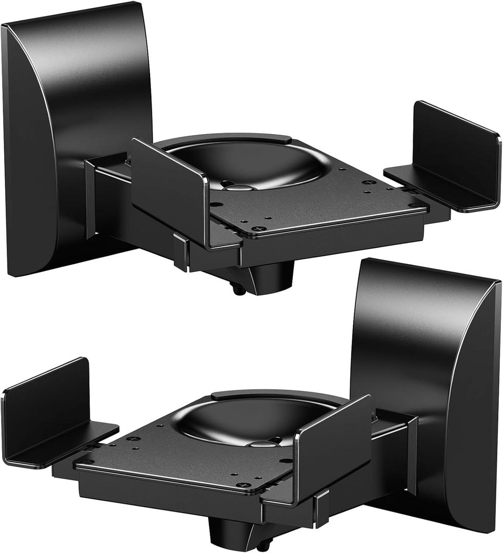 WALI Speaker Wall Mounts, Dual Side Clamping Bookshelf Mounting Bracket for Large Surrounding Sound Speakers, Hold up to 55 lbs. (SWM201), 1 Pair, Black (Standard)