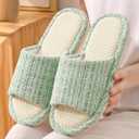 Womens Slippers, Linen Flax House Slippers for Women Men Unisex, Cute Soft Open Toe Summer Bedroom Slides House Shoes Indoor Outdoor Shower Drys fast (5-6, Matcha)