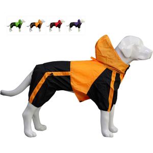 Lovelonglong Dog Hooded Raincoat, Large Dog Rain Jacket Poncho Waterproof Clothes with Hood Breathable 4 Feet Four Legs Rain Coats for Small Medium Large Pet Dogs Orange L-XS