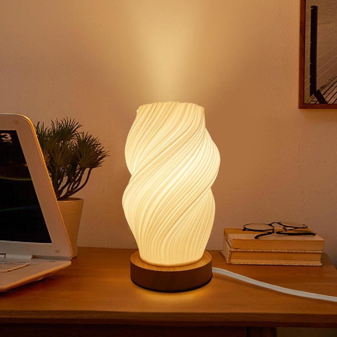 Zenply Dimmable Small Table Lamp for Living Room, 3D-Printing Novelty Spiral Striped Shade Small Mini Night Light Lamp, Bedside Lamp for Bedroom Nightstand Small Space Kids Room Office Dorm (Warm color)