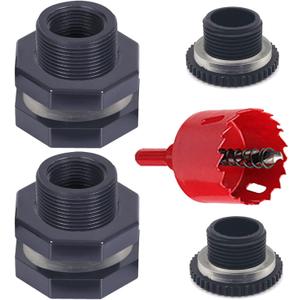 2 PCS Rain Barrel Bulkhead Fitting kit with Plugs and Hole Saw Tool, 3/4 Inch PVC Spigot Connector Kit for Rain Barrels Water Tanks Pools Aquariums Tubs (Bulkhead 3/4 Inch)