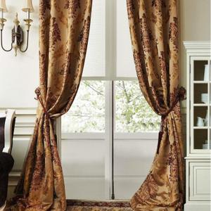 Royhom Luxury Curtains for Living Room, Jacquard Curtains Made of Silk Fabric, European Curtain Grommet, Heavy, Thick, Smooth, No Wrinkling, Anti-Static, 50W x 84L Inch, 1 Panel, Lined (Golden Curtains+brown Lining)