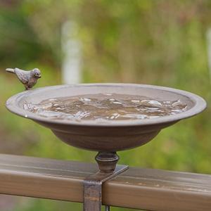 HLQMFHT 12.2 Inchs Diam Deck Bird Bath, Metal Bird Bath for Deck Railing, Bird Bath Deck with Removable Sturdy Steel Clamp, Outdoor Garden Decor