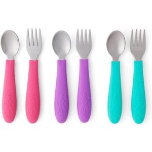 6 x Elk and Friends Kids Silverware with Silicone Handle | Childrens Safe Flatware | Toddler Utensils | Baby Spoons + Forks | Stainless Steel Cutlery | Dishwasher Safe | 6 Pieces