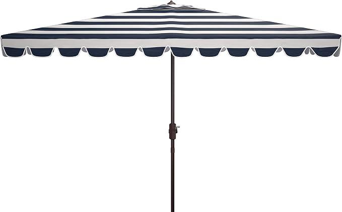 Outdoor Vienna Navy and White 6'6" x 10' Rectangle Crank UV Protected Umbrella