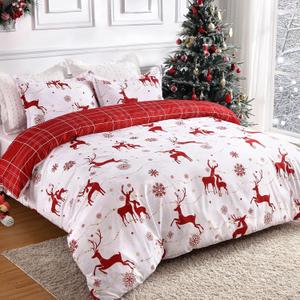OAITE Christmas Duvet Cover Set,100% Cotton Comforter Cover with Reindeer and Snowflake Pattern Duvet Cover Set, Soft Bedding Set Includes with 3 Piece (2 Pillow Shams,1 Duvet Cover) (King-104" x 90") 
