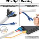 White Cable Management Organizer Kit, 2 Wire Sleeve Protector, 41 Self Adhesive Cable Clips Holder, 10pcs+2 Roll Reusable Cable Ties and 100 Cable Zip Ties for TV Computer Cord Tidy Under Desk