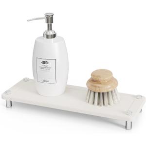 Kitchen Sink Caddy Water Absorbing Stone Tray For Sink, Diatomite Bathroom Countertop Tray Organizer, Faucet Stone Drying Mat Coaster Soap Dish Sponge Dispenser Holder (White)