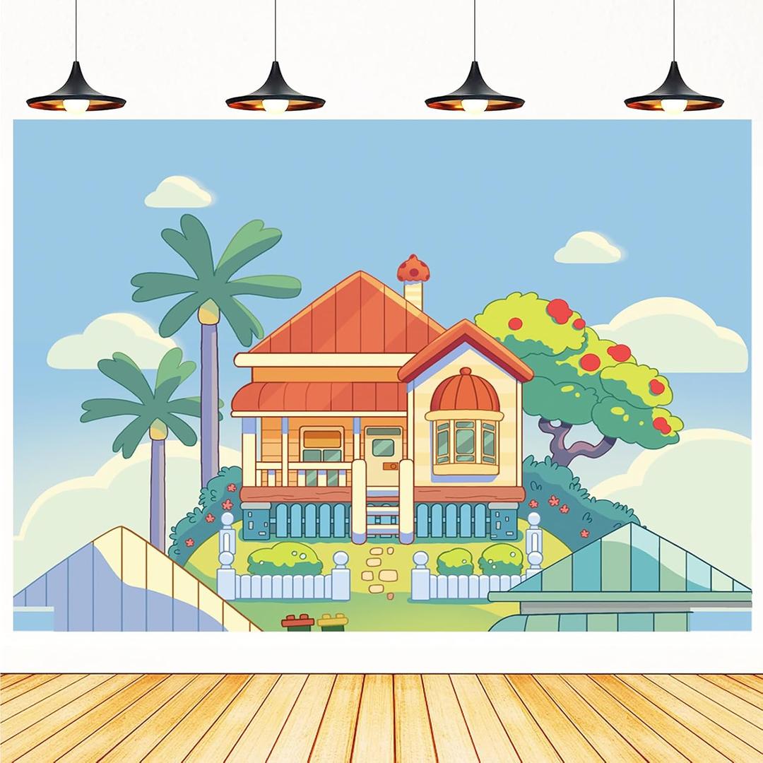 Blue Dog Birthday Party Supplies, Blue Party Decorations Banner for Kid, Boys and Girls Happy Birthday Banners (5.9x3.6ft)