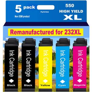 Remanufactured for 232XL Ink Cartridges Combo Pack for T232XL for XP-4200 XP-4205 Workforce WF-2930 WF-2950 Printer 5 Pack 2 Black 1 Cyan 1 Magenta 1 Yellow