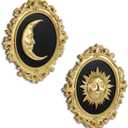 Putuo Decor Baroque Sun Moon Wall Decor Set, 2-Piece 3D Ovals Gold Resin Relief on Black Backing, Vintage Celestial Accent Wall Hanging Art for Living Room Bedroom Entryway Gallery
