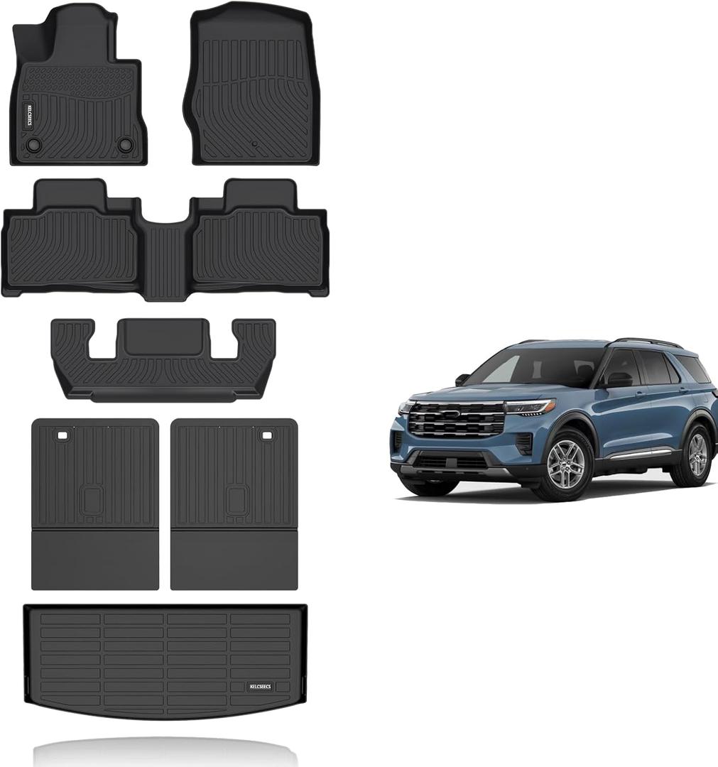 KELCSEECS Floor Mats & Cargo Liner with Seatback Mats for 2020-2026 Ford Explorer 6 Seats(2nd Row Captain Seats),All Weather Protection TPE Floor Liners Full Set Explorer Accessories Black