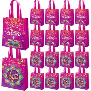 VDESFUEBY 20Pcs Diwali Gift Bags Happy Diwali Non-woven Gift Bags, Diwali Theme Party Gift Bag with Handle Treat Bags for Indian Light Festival Party Decorations Favors