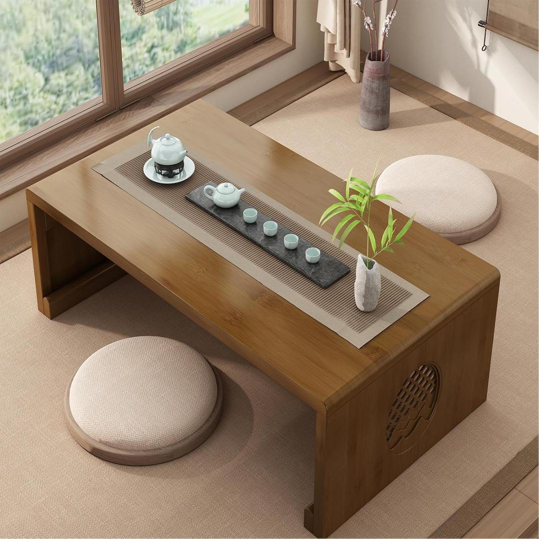 Japanese Coffee Table 39.39x19.68x15.75in Foldable Floor Table Wooden Low Coffee Table for Sitting on The Floor Tea Table for Living Room Dining Room Tea Tatami Home Decoration
