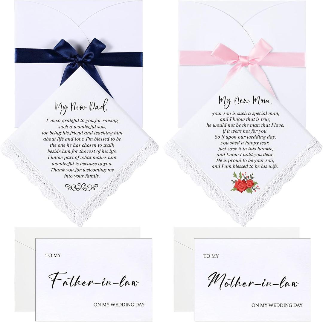 Sherr Wedding Handkerchiefs Mother of the Bride, Father of the Bride Gifts from Daughter Son, Wedding Day Card Wedding Gifts (Parents in Law)