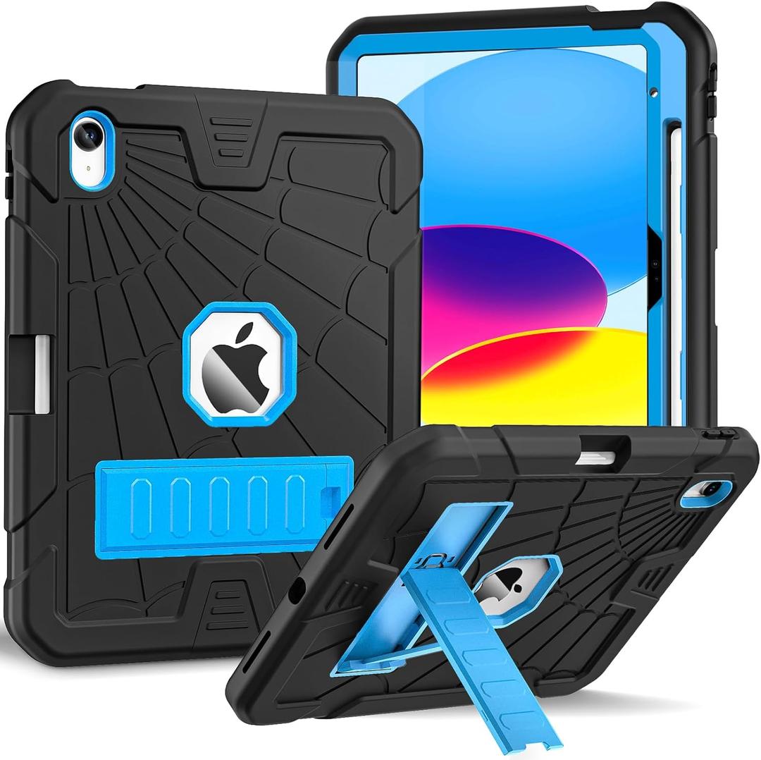 Sibeitu Case for iPad 11th (A16) 2025/ 10th Generation 10.9 Inch 2022, Rugged Shockproof iPad 10 Case with Pencil Holder & Built-in Stand, Hard 11th Gen iPad 11 inch Cover for Kids Boys, Black+Blue