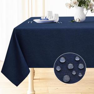 Smiry Rectangle Table Cloth Linen Textured, Waterproof Spillproof Anti-Wrinkle Burlap Tablecloth, Washable Decorative Fabric Table Cover for Dining, Party, Banquet, 54 x 78 Inch, Navy