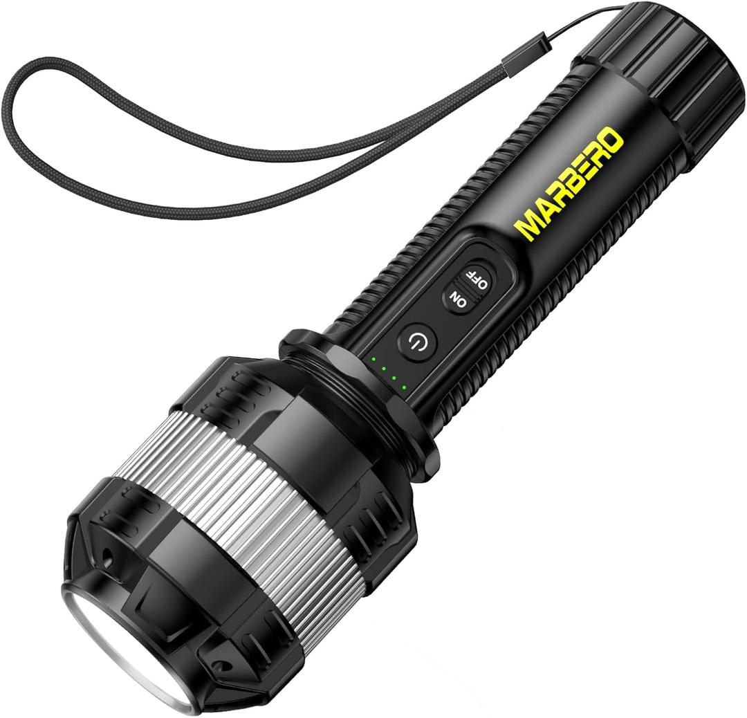 MARBERO [FathersDayGifts] Rechargeable Flashlight High Lumens with 4000mAh Battery Focused Beam Super Bright LED Powerful Flashlight 3 Modes Tactical Compact Portable Flashlight