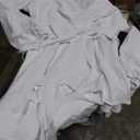 Cosonsen Women's Dress Deep V-Neck Long Sleeve Waist Tie Ruffle Mini Swing Skater Dresses, Medium, White