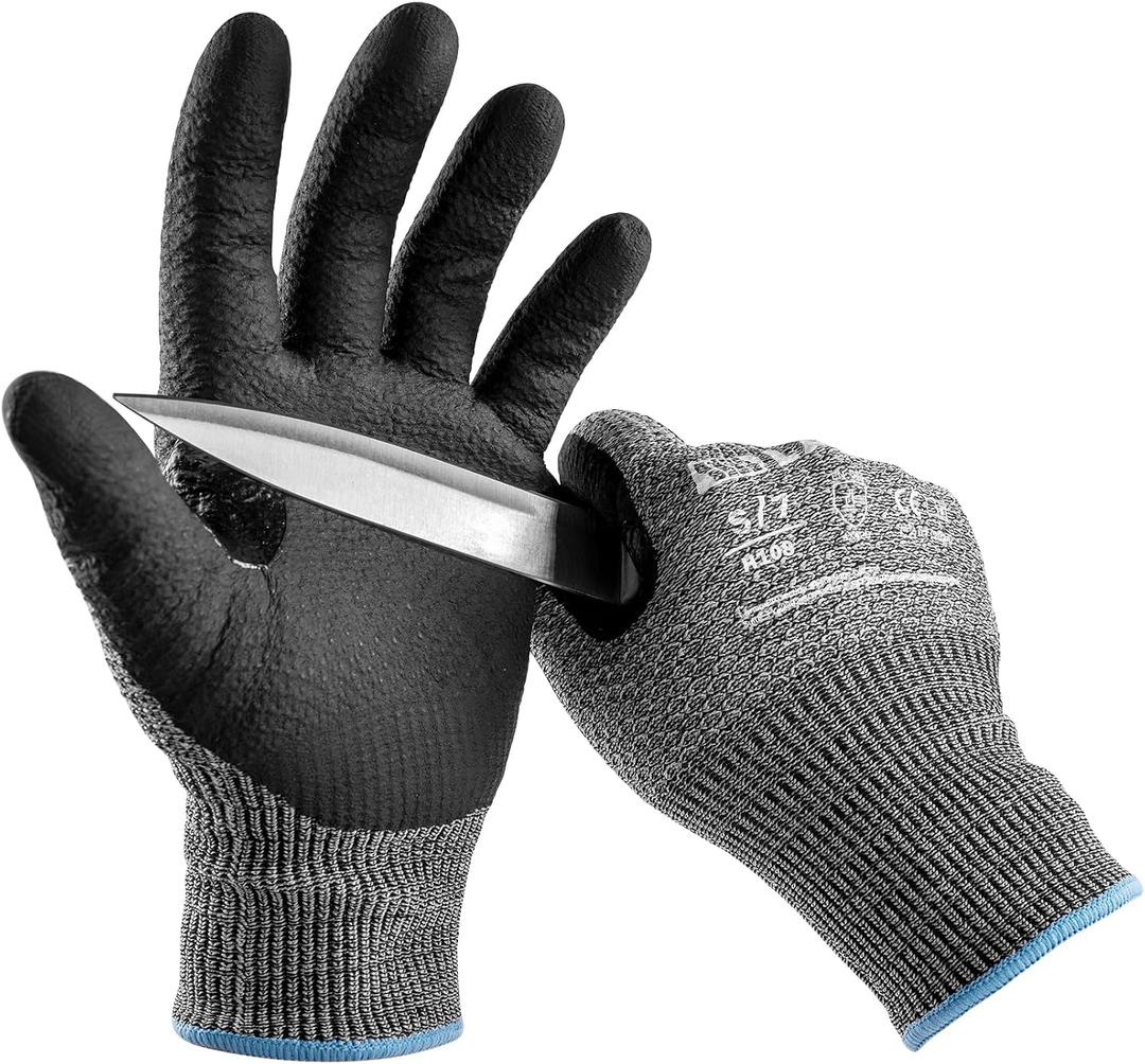 2 x LANON Cut Resistant Gloves, Knife Protection Level D, Nitrile Coating with Honey Comb Pattern, ANSI A4 Cut Work Gloves, Reinforced Thumbs, 3D Comfort Fit, Breathable, Mechanical, Touchscreen,Small
