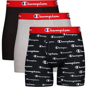 Champion Men's Everyday Cotton Stretch Boxer Briefs- 3 Pack (Large, Black/Oxford Grey Heather/Black Script Logo - 3 Pack)
