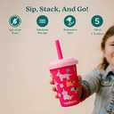 REDUCE GoGo's Kids Portable Tumbler Cups with Lids and Spill-Proof Straws - 3 Pack of Stackable 12 oz Tumblers