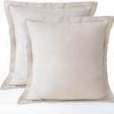 meadow park Stone Washed French Linen European Pillow Shams, Set of 2 Pieces, 26 inches x 26 inches Square Euro Sham, Super Soft, 1.5 inches Flange, Natural Herringbone
