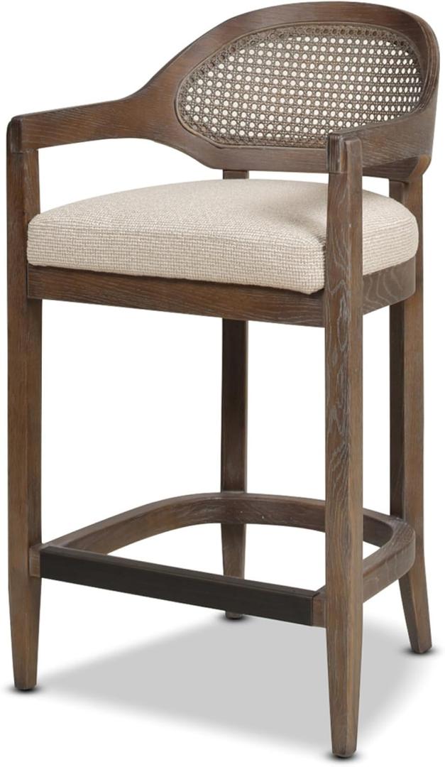 Jennifer Taylor Home Americana 26" Cane Back Counter-Height Bar Stool, Taupe Beige Textured Weave