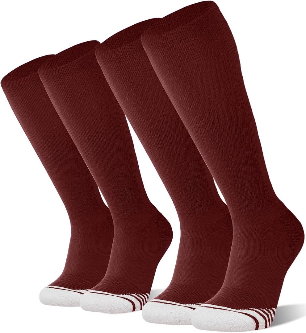 FITRELL 2/3 Pack Baseball Soccer Softball Socks for Kids Youth Men & Women Over-the-Calf Knee High Socks (Multiple Colors) (Small)