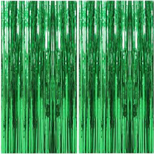 2 Pack Foil Curtain Backdrop Green Metallic Tinsel Foil Fringe Curtains Photo Booth Props for Birthday Wedding Engagement Baby Shower Bachelorette Christmas Holiday Celebration Party Decorations